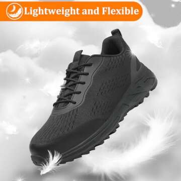 VikoViren Steel Toe Shoes for Men Women Comfy Lightweight Indestructible Work Shoes Non Slip Safety Sneakers Warehouse Industry Construction Shoes All Black M12