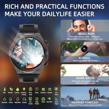 Military Smart Watch, 1.52-Inch Touch Screen Tactical Smartwatch with Text and Call, Heart Rate, Blood Oxygen, and Activity Trackers