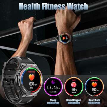 Military Smart Watch, 1.52-Inch Touch Screen Tactical Smartwatch with Text and Call, Heart Rate, Blood Oxygen, and Activity Trackers