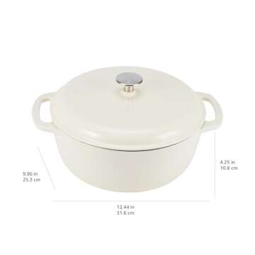 Amazon Basics Enameled Cast Iron Round Dutch Oven Pot with Lid and Dual Handles, Heavy-Duty & Small, 4.3-Quart, White