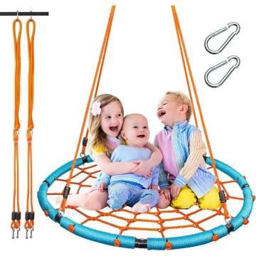 Pitpat 40" Spider Web Swing with 4 Ropes Adjustable from 55" to 102", Spider Swing for Kids for Kids MAX 440 Lbs Load and Stainless Steel Frame, Outdoor Large Web Swings for Tree - Cyan & Orange