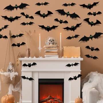 110 Pcs Glow in The Dark Halloween Bats Decor - 3D Wall Decor