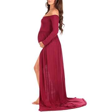 Mother Bee Maternity Off Shoulder Gown for Photoshoots Burgundy