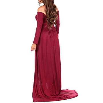 Mother Bee Maternity Off Shoulder Gown for Photoshoots Burgundy