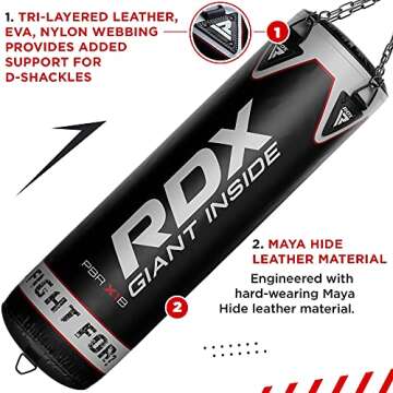 RDX Punching Bag Heavy Boxing Bag, Filled 4ft 5ft Anti Swing Kickboxing Adult Set, Maya Hide Leather, Punch Gloves, Muay Thai MMA Home Fitness Gym Training