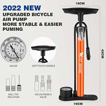 West Biking Bike Pump with Pressure Gauge - Bicycle Air Pump for All Valves - 11 Bar / 160 Psi Bike Floor Pump - Bike Tire Pump for e-Bikes, Mountain Bikes - Bicycle Pump for Presta Valve (Orange)