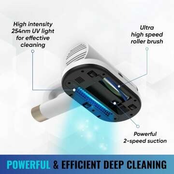 Handheld Cordless Bed Mattress Vacuum Cleaner, 2 Speed with UV Light, HEPA Filter, Rechargeable for Bed, Mattress, Sofa, Couch, Pillows, Bedding to Remove Dust, Dander, Hair, Pollen