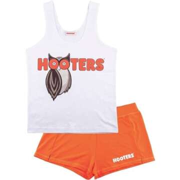 Ripple Junction Hooters Girl Classic Waitress Role Play Costume Uniform Outfit w/Tank Top Shorts Adult Women's XS Orange White