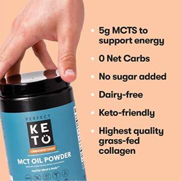 Perfect Keto 7g MCT Oil Powder, Medium Chain Triglycerides Supplement, Non Dairy Coffee Creamer for Keto Diet, Ketogenic MCT Oil Mix for Coffee, Smoothie, Protein Shakes, Tea, Unflavored, 30 Servings