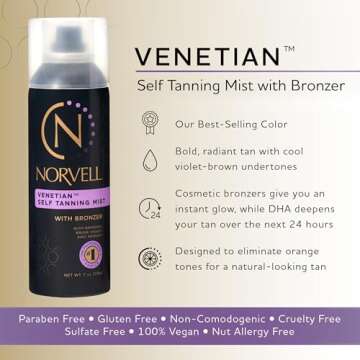 Norvell Venetian Sunless Self Tanning Mist - Airbrush Spray Solution with Bronzer for Instant Sun Kissed Glow, 7 fl.oz.