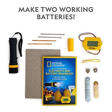 NATIONAL GEOGRAPHIC Battery Making Kit - Potato Clock and Penny Powered Flashlight Science Kit, 2 Electricity STEM Projects for Kids, Electrical Circuit Toy for Boys and Girls (Amazon Exclusive)