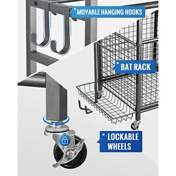 Mythinglogic Sports Equipment Garage Organizer,Garage Ball Storage for Sports Gear and Toys, Rolling Ball Cart with Wheels for Indoor/Outdoor Use