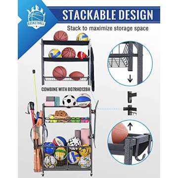 Mythinglogic Sports Equipment Garage Organizer,Garage Ball Storage for Sports Gear and Toys, Rolling Ball Cart with Wheels for Indoor/Outdoor Use