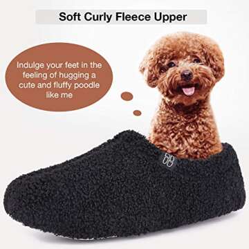 HomeTop Women's Fuzzy Curly Fur Memory Foam Loafer Slippers Bedroom House Shoes with Polar Fleece Lining (7-8, Black)