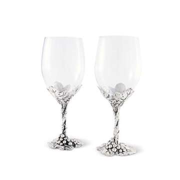 Arthur Court Designs Aluminum Grape Pattern Base Wine Glasses 8.25 inch Tall 16 ounces