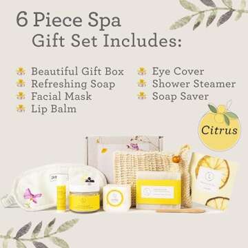 Lizush Luxury Spa Gifts for Women - 6 Piece Citrus Spa Gift Baskets for Women, Relaxation Birthday Gift Set, Handmade in the USA, Self Care Gift Sets For Wife, Mom, Co-Worker, Best Friend