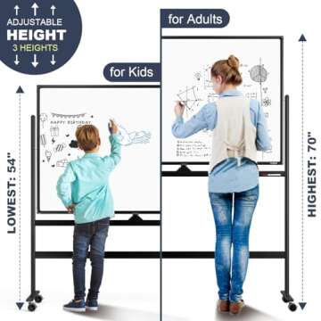 Dry Erase Whiteboard Easel on Wheels - TANKEE 48" x 32" Large Double Sided Mobile Whiteboard, Reversible Magnetic Rolling White Board for Home Office Classroom, Flip Chart Holders and Paper Pad