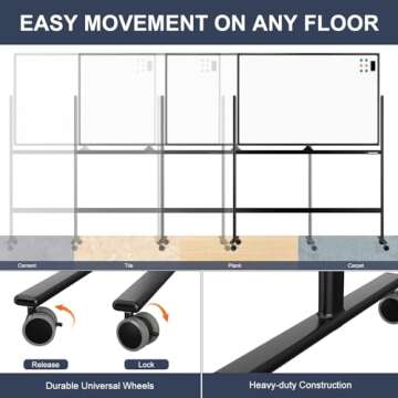 Dry Erase Whiteboard Easel on Wheels - TANKEE 48" x 32" Large Double Sided Mobile Whiteboard, Reversible Magnetic Rolling White Board for Home Office Classroom, Flip Chart Holders and Paper Pad