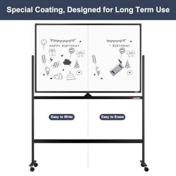 Dry Erase Whiteboard Easel on Wheels - TANKEE 48" x 32" Large Double Sided Mobile Whiteboard, Reversible Magnetic Rolling White Board for Home Office Classroom, Flip Chart Holders and Paper Pad