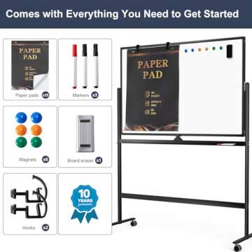 Dry Erase Whiteboard Easel on Wheels - TANKEE 48" x 32" Large Double Sided Mobile Whiteboard, Reversible Magnetic Rolling White Board for Home Office Classroom, Flip Chart Holders and Paper Pad