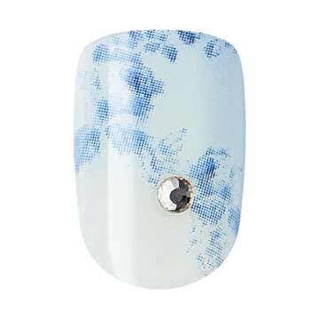 KISS LoveShackFancy x imPRESS Press-On Manicure Limited Edition, Style "Hydrangea Blue" Short Square Blue Press-On Nails, Includes Prep Pad, Mini Nail File, Cuticle Stick, & 30 Fake Nails