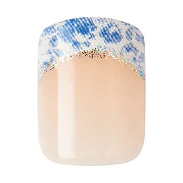 KISS LoveShackFancy x imPRESS Press-On Manicure Limited Edition, Style "Hydrangea Blue" Short Square Blue Press-On Nails, Includes Prep Pad, Mini Nail File, Cuticle Stick, & 30 Fake Nails