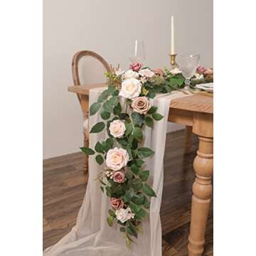 YYHUAWU 6FT Artificial Rose Flower Runner Rustic Flower Garland Mantle Floral Arrangements DIY Wedding Ceremony Backdrop Arch Flowers Table Centerpieces Decorations