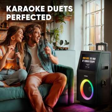 Professional Karaoke Machine with Lyrics Display Screen for Adults, 2 Wireless Microphones, LED Lights, Bluetooth Portable PA Speaker System with Upgraded Built in 15" Tablet & WiFi, Allegro X8 2.0