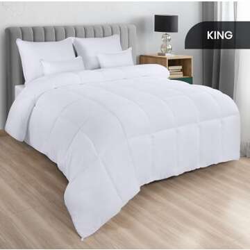 Utopia Bedding Comforters King Size, All Season Duvet Insert, Down Alternative Box Stitched Bed Comforter with Corner Tabs, Machine Washable (White)