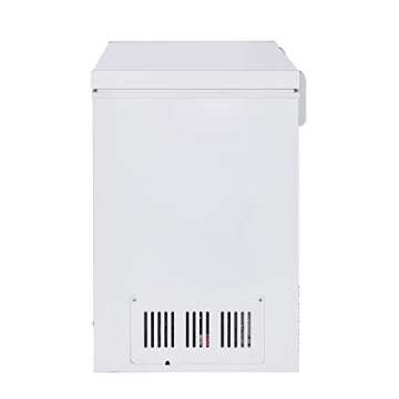 Frigidaire EFRF3005-AMZ Chest Deep Freezer-Garage-Ready, 3.5 Cu. Ft. Capacity, White-Adjustable Thermostat-Removable Vinyl Coated Wire Basket-Easy Defrost Drain