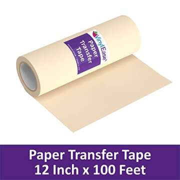 Vinyl Ease 12inch x 100 feet roll of Paper Transfer Tape with a Medium to High Tack Layflat Adhesive. Works with a Variety of Vinyl. Great for Decals, Signs, Wall Words and More. American Made V0821