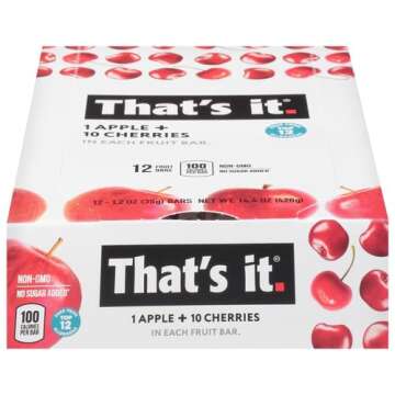 That's it. Apple + Cherry 100% Natural Real Fruit Bar, Best High Fiber Vegan, Gluten Free Healthy Snack, Paleo for Children & Adults, Non GMO No Sugar Added, No Preservatives Energy Food (12 Pack)