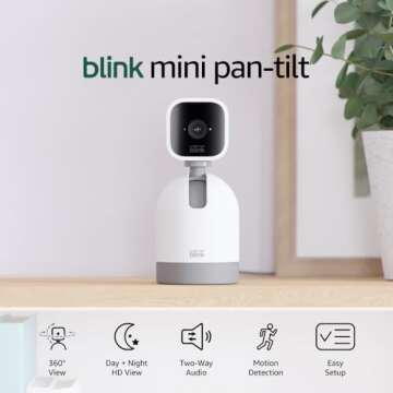 Blink Mini Pan-Tilt Camera (newest model), Rotating indoor plug-in smart security camera, two-way audio, HD video, motion detection, Works with Alexa (White)