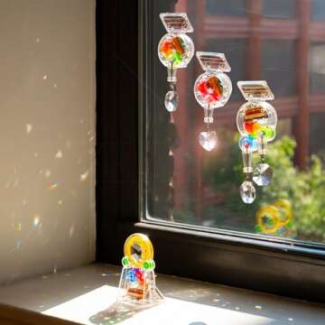 Kikkerland Solar Powered Rainbow Maker – Prism Suncatcher, Fun Home Window Decor – Unique Gift for Christmas & Birthdays – Single Crystal