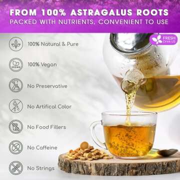 FreshDrinkUS, Premium 75 Astragalus Root Tea Bags, 100% Natural & Pure from Astragalus Root. Astragalus Root Herbal Tea. Made with Natural Material Tea Bags. No Sugar, No Caffeine, No Gluten, Vegan.