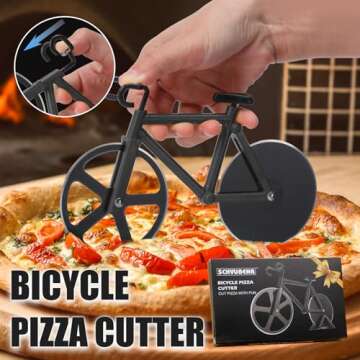 Bicycle Pizza Cutter Wheel - Gifts for Cyclists, Men, Dad, Bike Lovers - Funny Kitchen Gadgets - Cool Father’s Day, Christmas, Birthday, White Elephant Gifts - Stainless Steel Pizza Slicer(Black)