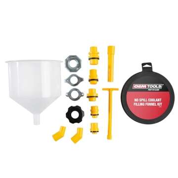 OEMTOOLS 87009 No-Spill Coolant Filling Plastic Funnel Kit | Universal Radiator Funnel for Auto Mechanics | Adapters Help Funnel Fit the Radiator of Most Every Consumer Vehicle | White