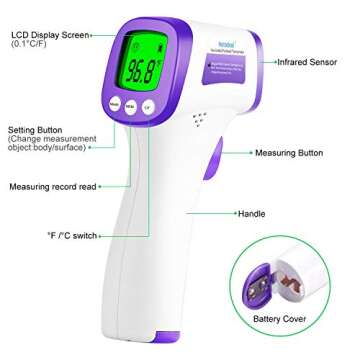 Infrared Forehead Thermometer, Non-Contact Forehead Thermometer for Adults, Kids, Baby, Accurate Instant Readings No Touch Infrared Thermometer with 3 in 1 Digital LCD Display for Face, Ear, Body