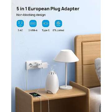 TROND European Travel Plug Adapter - International Power Adapter Converter for Europe with 3 Outlets 2 USB, Europe to US Type C Adaptor for Italy Germany France Spain, Cruise Travel Essentials