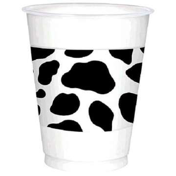 Western Printed Plastic Cups - 16 oz. (Pack of 25) - Stylish Black & White Cowboy Theme Party Cups, Ideal for BBQs, Themed Parties & Events