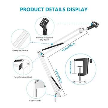 NEEWER Adjustable Microphone Suspension Boom Scissor Arm Stand, Max Load 1 KG Mic Stand for Radio Broadcasting, Voice-Over, Stage and TV Stations, Compatible with Blue Yeti Snowball Yeti X,etc (White)