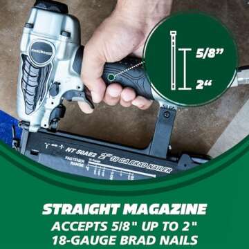 Metabo HPT Brad Nailer Kit | Pro Preferred Brand of Pneumatic Nailers | 18 Gauge | Accepts 5/8 to 2-Inch Brad Nails | Ideal for Trim Work, Furniture Building & Other Finish Applications | NT50AE2