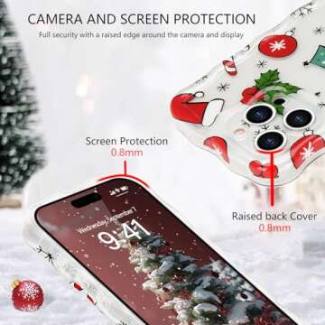 L-FADNUT Christmas Phone Case For iPhone 15 Pro Max Cute Curly Wavy Merry Christmas Pattern Case Clear Santa Snowman Elk Cover For Girls Kids Women Slim Protective Case For iPhone 15 Pro Max,Christmas