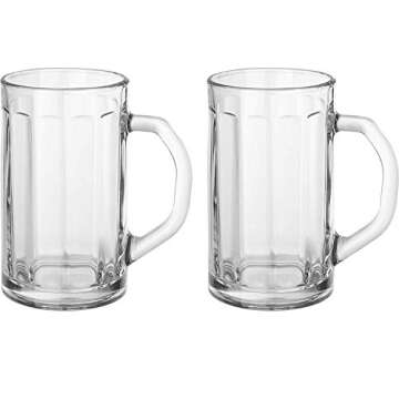 Circleware Downtown Pub Glass Beer Mugs with Handle, Set of 2 Heavy Base Fun Entertainment Glassware Beverage Drinking Cups for Water, Wine, Juice and Bar Dining Decor Novelty, 16.4 oz, Clear