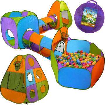 Playz 5-Piece Kids Pop Up Play Tent with Crawl Tunnel & Ball Pit