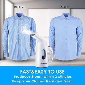 URPOWER Steamer for Clothes Steamer, Portable Handheld Garment Fabric Steamer Fast Heat-up Powerful Clothes Steamer with High Capacity for Home and Travel - Not for Abroad