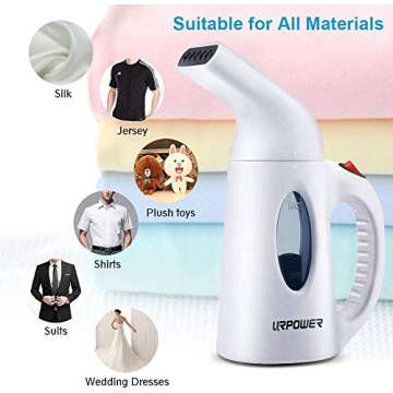 URPOWER Steamer for Clothes Steamer, Portable Handheld Garment Fabric Steamer Fast Heat-up Powerful Clothes Steamer with High Capacity for Home and Travel - Not for Abroad