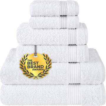 Cotton Paradise 6 Piece Towel Set, 100% Turkish Cotton Soft Absorbent Towels for Bathroom, 2 Bath Towels 2 Hand Towels 2 Washcloths, White Towel Set