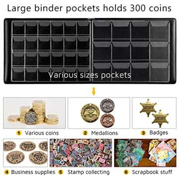 Aptbyte Coin Collection Supplies Holder Book for Collectors, 300 Pockets Coin Collection Organizer Storage Box Case Album for 20/25/ 27/30/ 38mm Coins- Blue