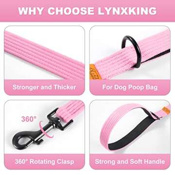 lynxking 6FT Dog Leash for Large Medium Small Dogs,Strong Heavy Duty Nylon Leashes for Walking and Training, Heavy Duty 6 Foot Dog Leash with D Ring for Dog